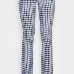 Hollister Pants Blue Black White Ultra High-Rise Plaid Straight Leg Slit