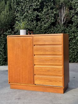Danish Modern Teak Wood Dresser Gentleman's Chest Wardrobe Armoire