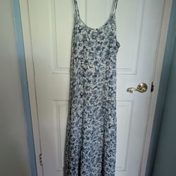 Vintage 1990's Kala Blue and White Daisy Strap Maxi Dress, Large