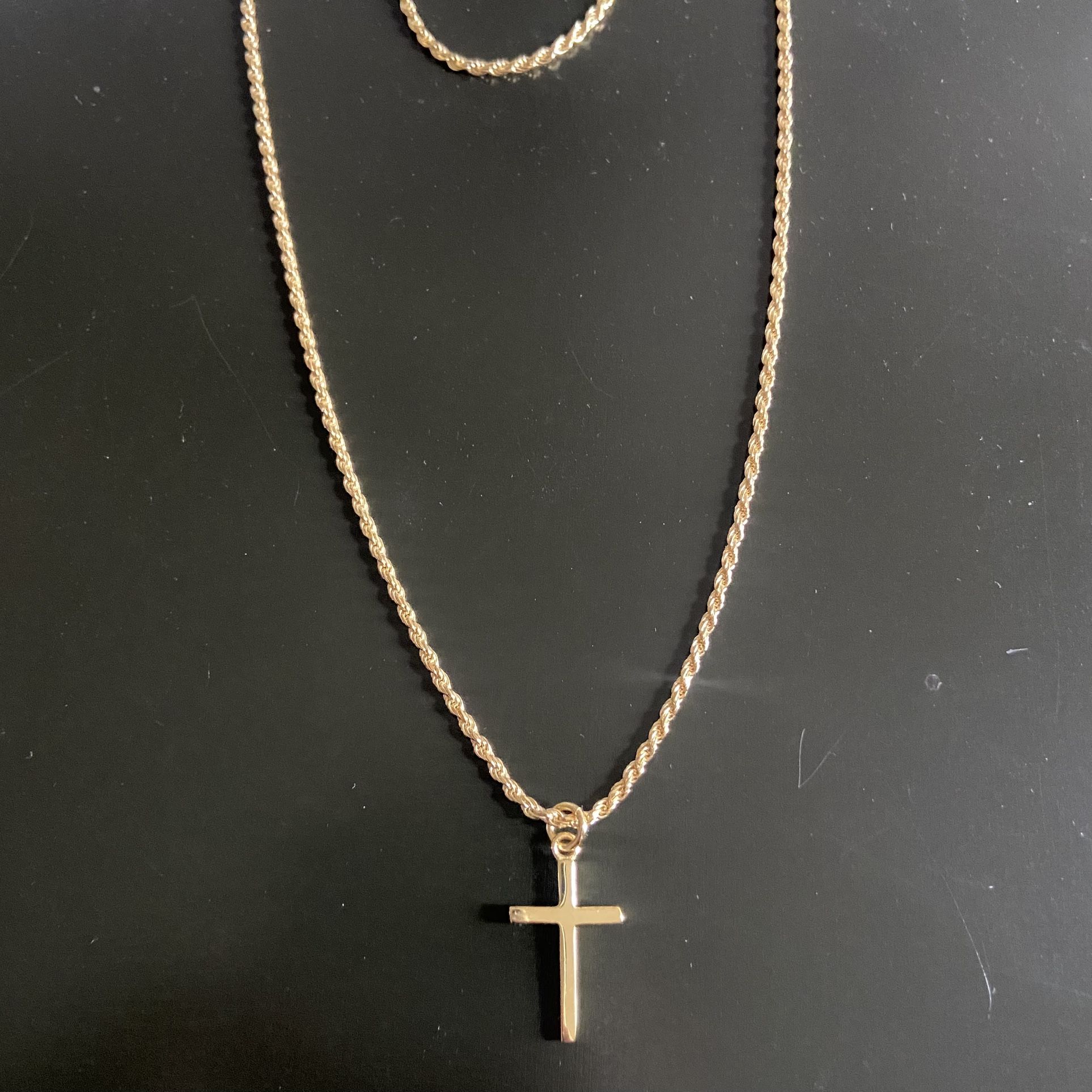 Gold Chain Rope Chain 20in 2mm And Plain Gold Cross Pendant Set