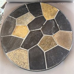Round Stone Mosaic Plant Stand Modern Weatherproof Metal Black Gold Beige