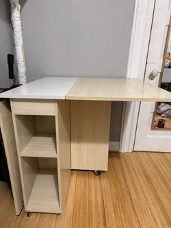 Folding Desk with Storage Shelves on Wheels