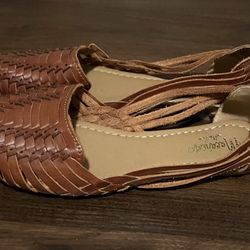 Macarena Collection Brown Woven Leather Flats  Women Sz 26 Mex US 9