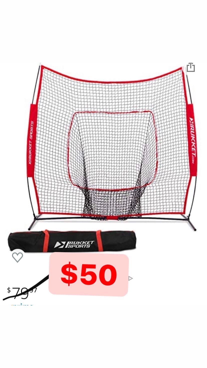 Rukket 7x7 Baseball & Softball Net, Practice Hitting, Pitching, Batting and Catching, Backstop Screen Equipment Training Aids, Includes Carry Bag (7x7