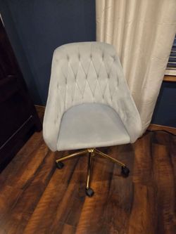 Tufted Ice Blue/Soft  Gray Velvet  Office Chair w/ Gold Base