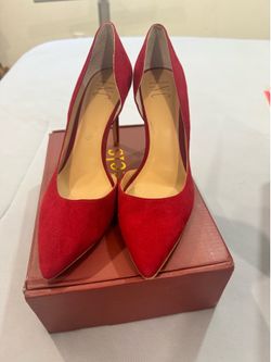 INC International Concepts Red Suede Pointed Toe D’Orsay Pumps – Women’s High Heels