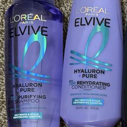 NEW L'Oréal Elvive Shampoo & Conditioner - $4 per bottle   Available Types Include:  —(1) L'Oréal Elvive Hyaluron + Pure 72h Purifying Shampoo —(1) L'
