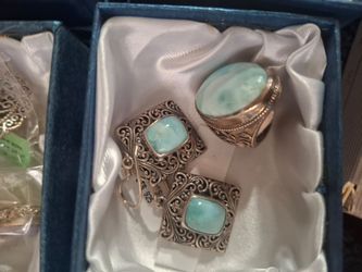 Sterling Silver Larimar Ring and Earrings Set