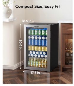 EUHOMY Mini Fridge 130 Can Beverage Refrigerator Cooler Glass Door for Soda Wine Beer, Beverage Cooler for Home, Bar, Office with Digital Temperature