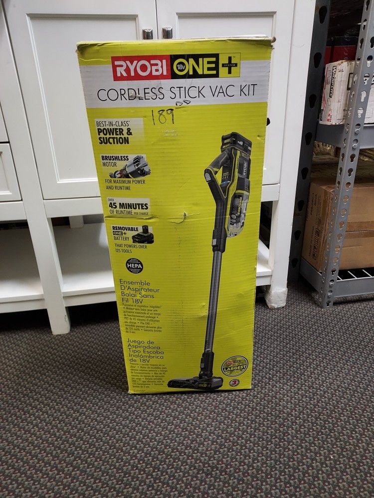 RYOBI ONE+ 18V Brushless Cordless Stick Vacuum Kit with Ah