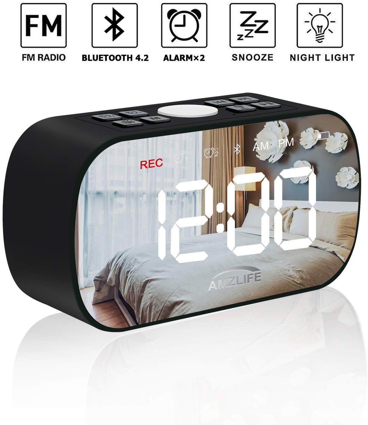 AMZLIFE Alarm Clock Radio Wireless Bluetooth Speaker Night Light