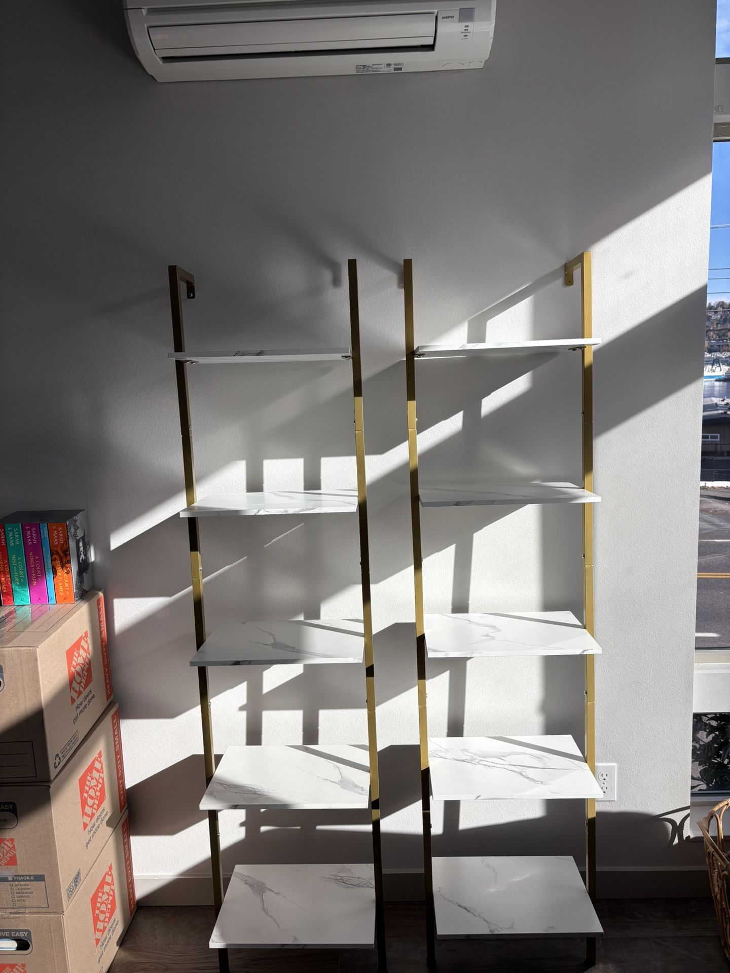 Pair of Bookshelves - White/Gold