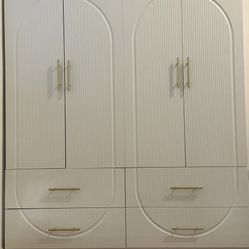 Sophshelter Armoire Wardrobe Closet, Wood 4 Door 4 Drawers White Closet for High Storage Capacity, Tall Armoire Storage Closet 