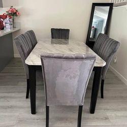 7PC Marble top Dining table set with Table and 6 chairs