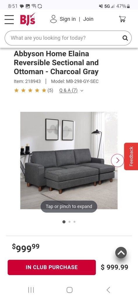 Abbyson Berkeley /Elaina Charcoal Grey Modular Sectional