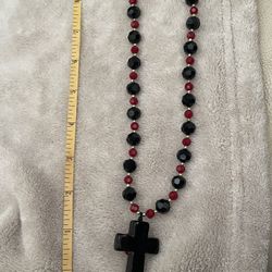 Black & Red Bead Choker/Necklace with Enamel Cross