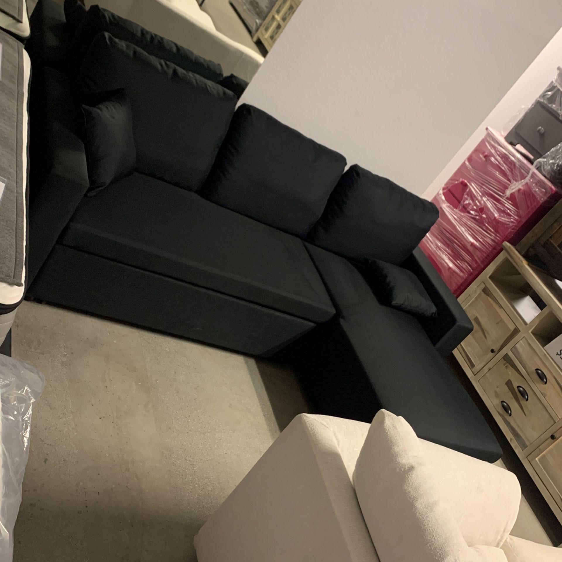 Black Pull Out Sofa Bed With Storage Chaise Floor Model Liquidation 