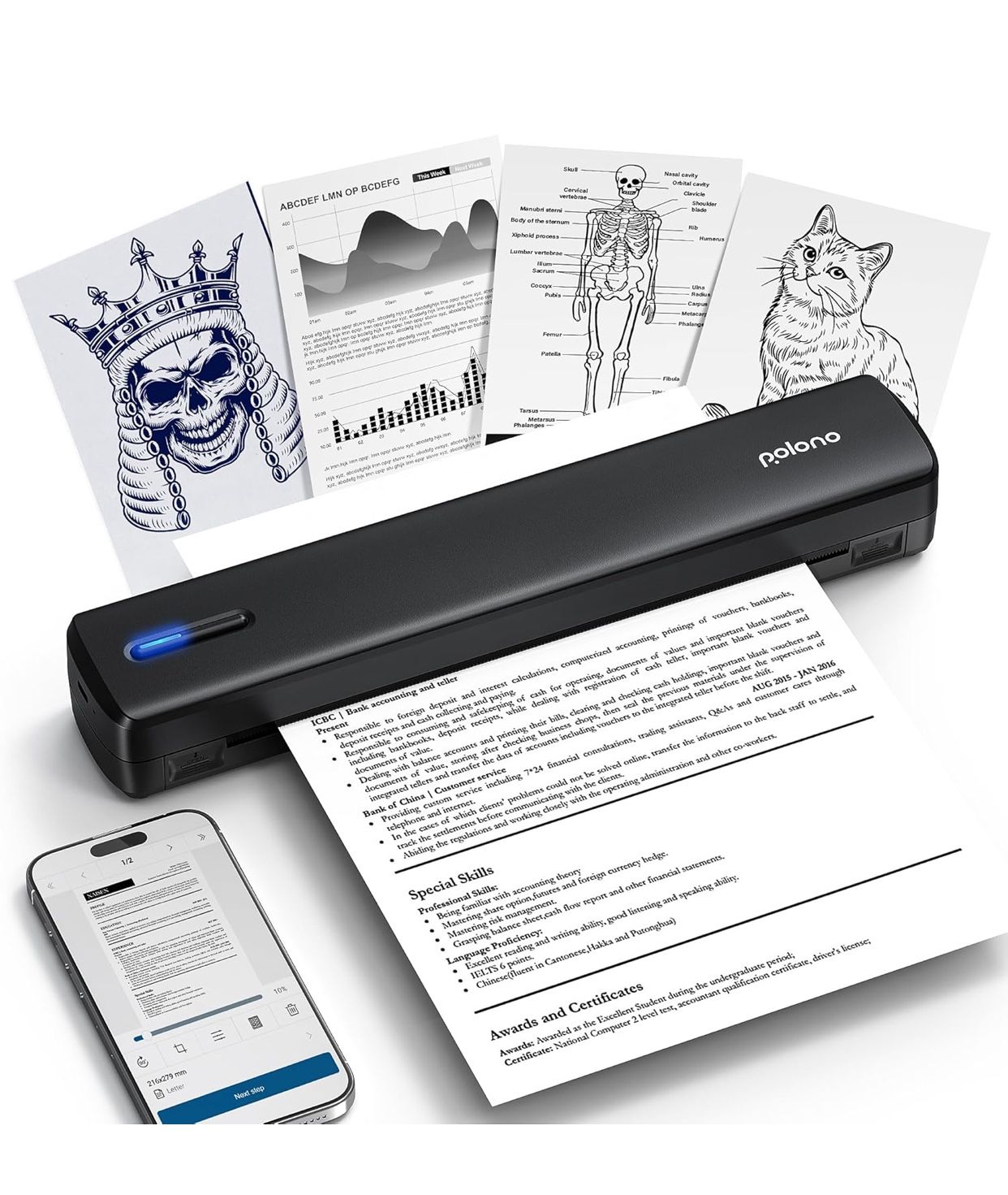 Portable Printer, D810 Inkless Bluetooth Thermal Printer Wireless for Travel, Compatible with iOS, Android, Laptop, Supports 8.5"x11" US Letter for Of