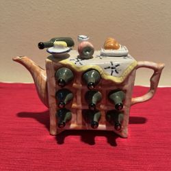 Vintage Wine Bar/Rack Ceramic Teapot
