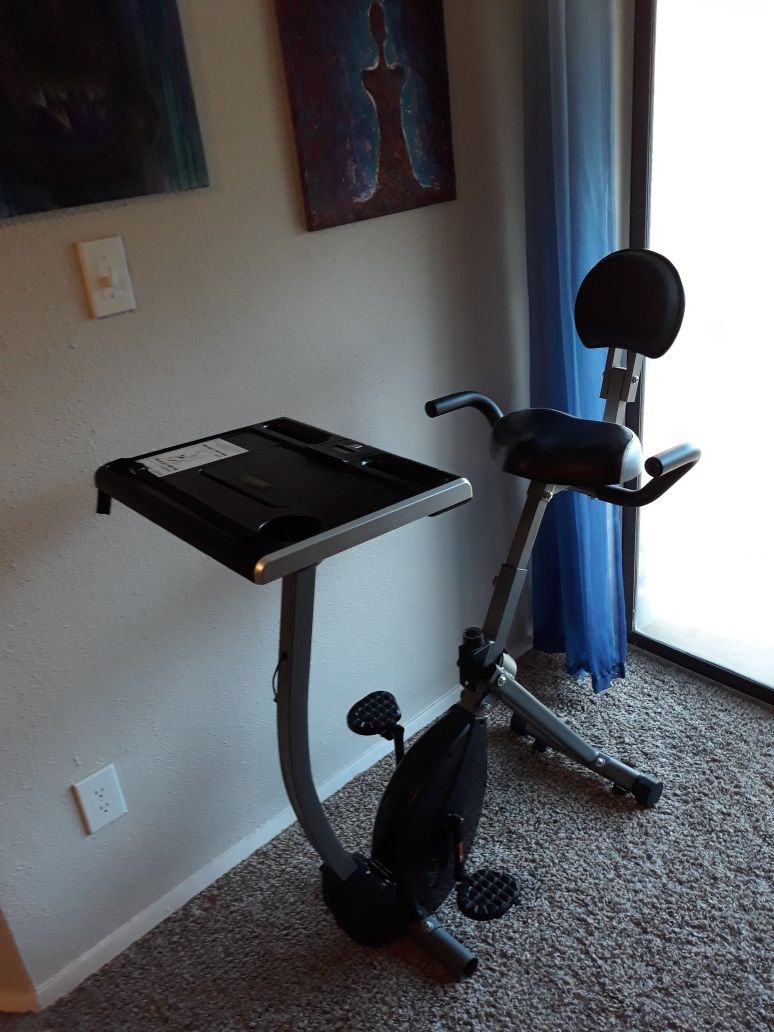 'Wirk' exercise bike and work station with adjustable standing desk