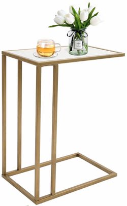 Gold Metal Side Table with Marble Top
