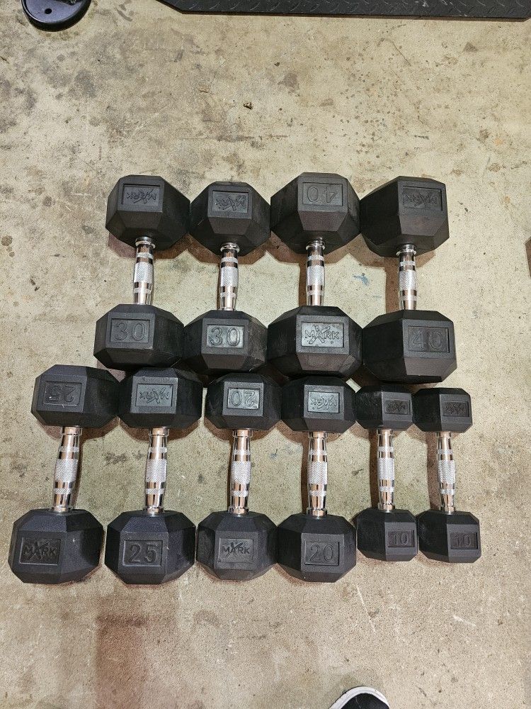 Xmark fitness 250lbs of rubber hex dumbbells 