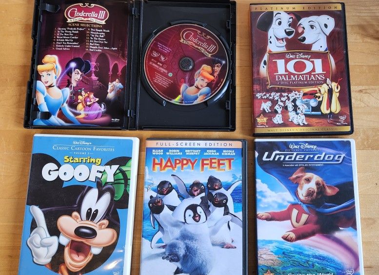 Walt Disney and Happy Feet DVDs $5 Ea.