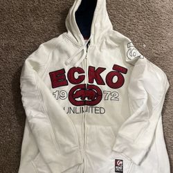 VTG ECKO Unltd Hoodie Sweatshirt Mens 3XL White Full Zip Jacket Y2K Embroidered
