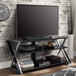 TV Stand Glass Shelves, Metal Legs