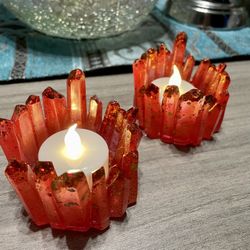 Handmade  By Me With Resin Gem Crystals Candle Hilders