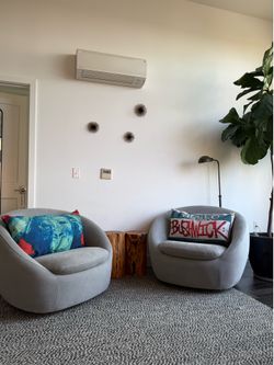 West Elm Leroy sofa and Cozy Swivel chairs