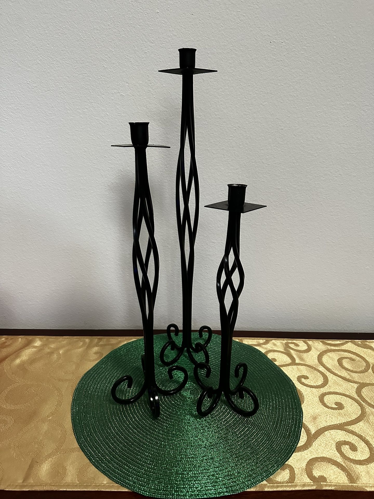 Set of 3 Tapered Candle Wrought Iron Black Candlestick Holders