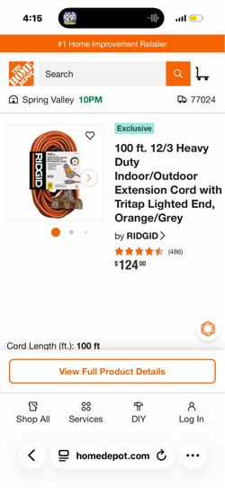 Ridgid 100 feet 12 gauge extension cord