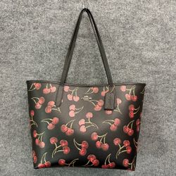 Coach Black / Red Cherry pattern city tote