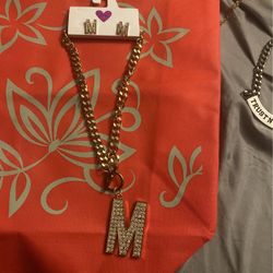 M Earring And Chain Set