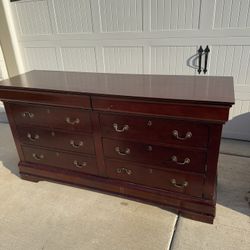 Cherry Wood Stained Dresser And King Size Bed Frame