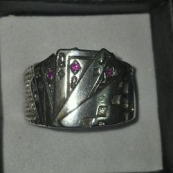 Mens  Sterling 925 Ring Card Gamblers Logo