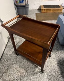 West Elm 2-Tier Wood Bar Cart – Walnut, Rolling Casters