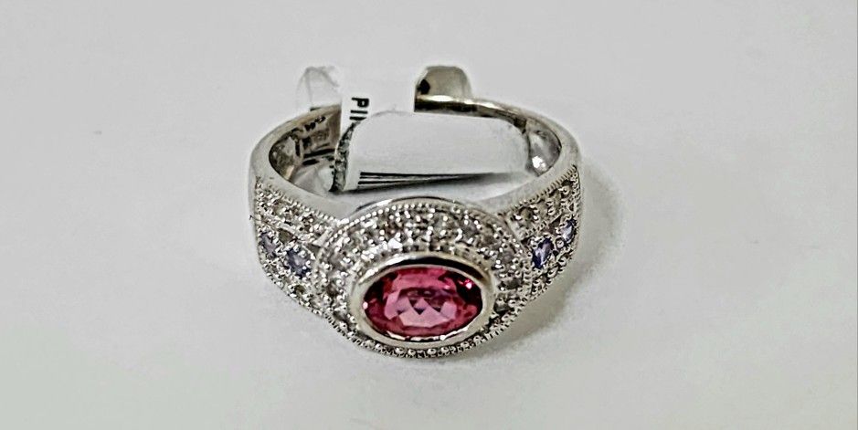 PINK TOURM 14kWG 5.8g RING .35CTW