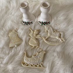 Christmas Vintage  Ornament And Candlestick Set