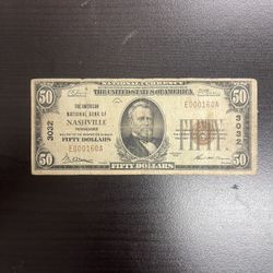 1929 $50 NASHVILLE TN NASHVILLE TN RARE HARD FIND MUSIC CITY