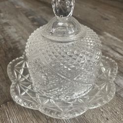Vintage Fostoria Glass Dome Cover Butter Cheese Dish Diamond Cut 1970s For Avon 