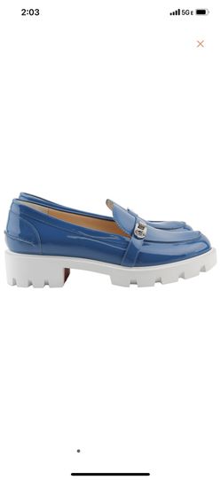 Christian Louboutin Women's Blue Lock Woody Patent Leather Loafers