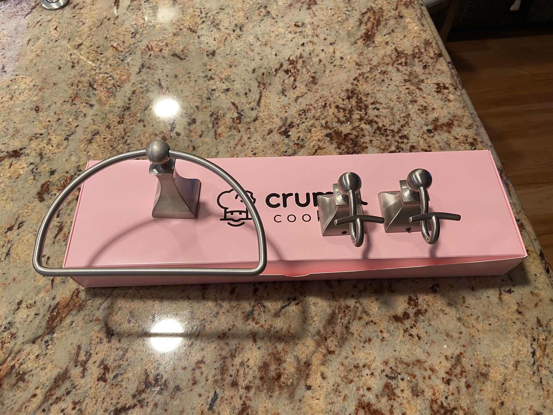 4pcs Brushed Nickel Bathroom Set - Towel Rack and Hooks