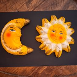 Hand-Painted Clay Sun & Moon Wall Decor Set – Handcrafted Celestial Art
