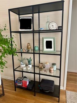 Vittsjo Black Metal and Glass Shelving Unit
