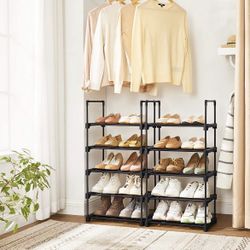  5-Tier Shoe Rack, Metal Shoe Storage Organiser, Stackable Storage Rack, Space-Saving, Freestanding  Shelf