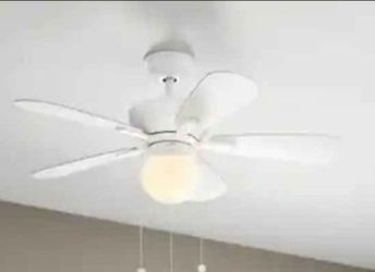 Ceiling Fan 44 In. LED Bulbs Non Dimmable, 3 Speeds, Dual Install, Reverse Flow, Indoors,Colored Stars Projection Uplight, Pull Chain, Matte White