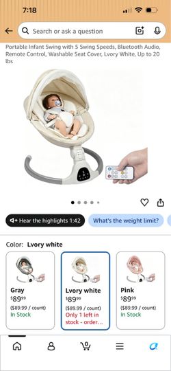 Portable Infant Swing with remote