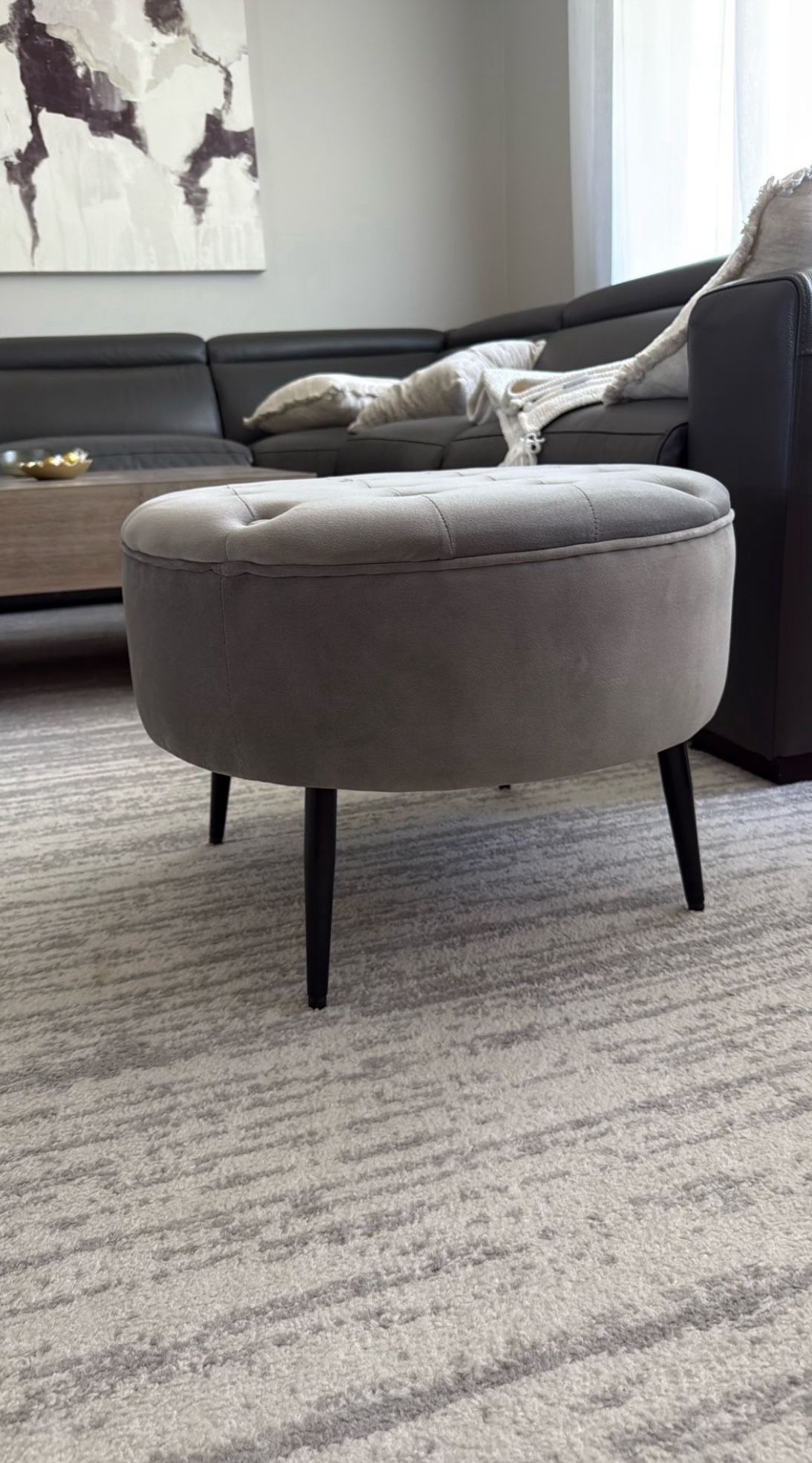 Grey Velvet Ottoman